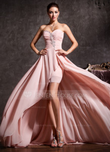 A-Line/Princess Sweetheart Asymmetrical Chiffon Prom Dress With Ruffle Beading  Photo Credit: JenJenHouse